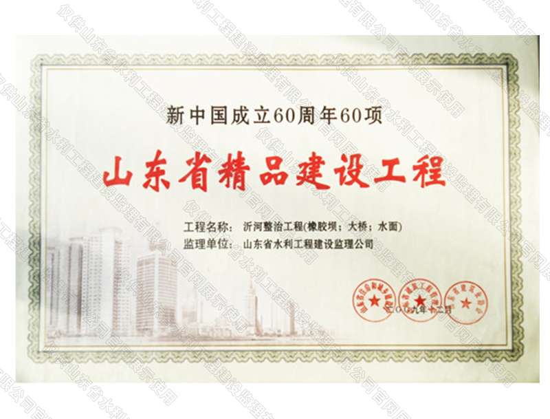 沂河整治工程（橡膠壩；大橋；水面）獲山東省精品建設(shè)工程